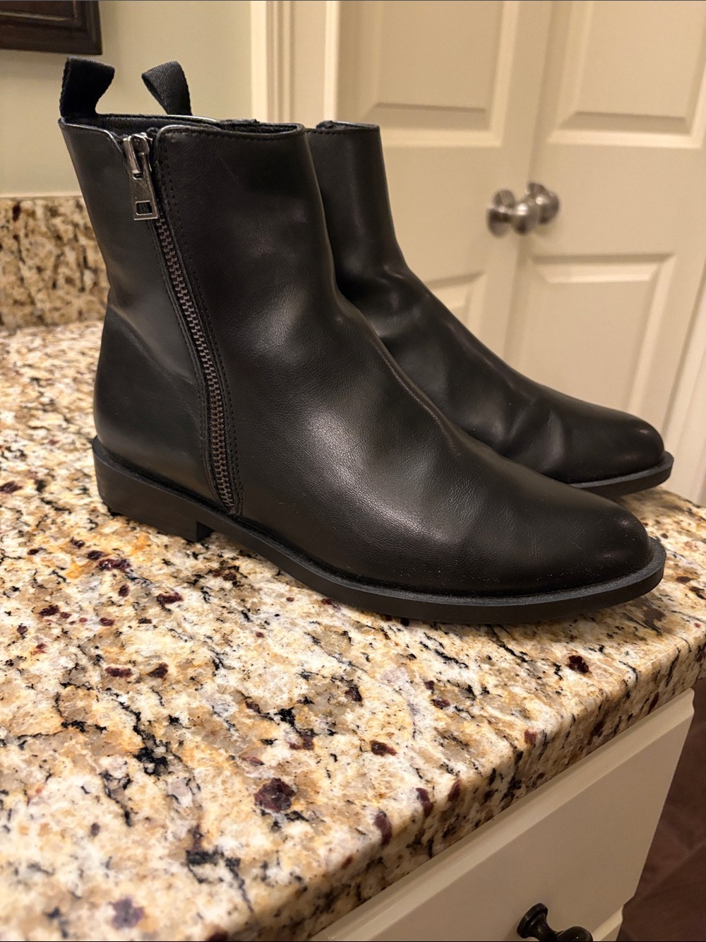 Women’s Black Leather Side-Zip Ankle Boots
